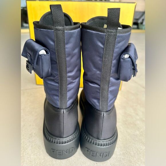 Fendi Baguette Domino Nylon Biker Lace Up Boots EU 38 US 8 in Blue/ Black - Picture 8 of 10